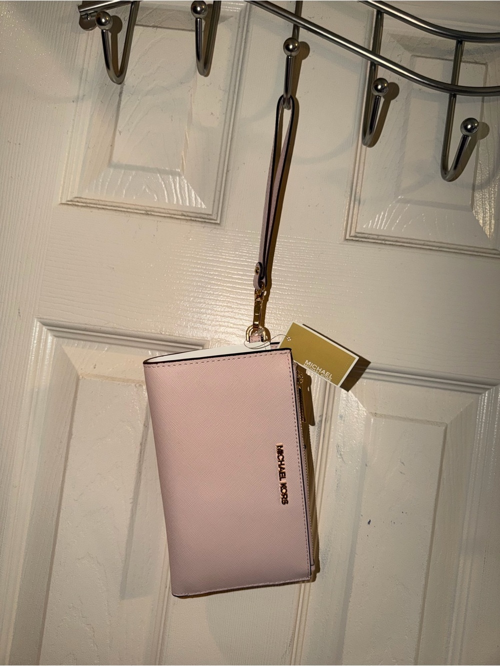 Michael Kors Light Pink Saffiano Wristlet with Gold Hardware